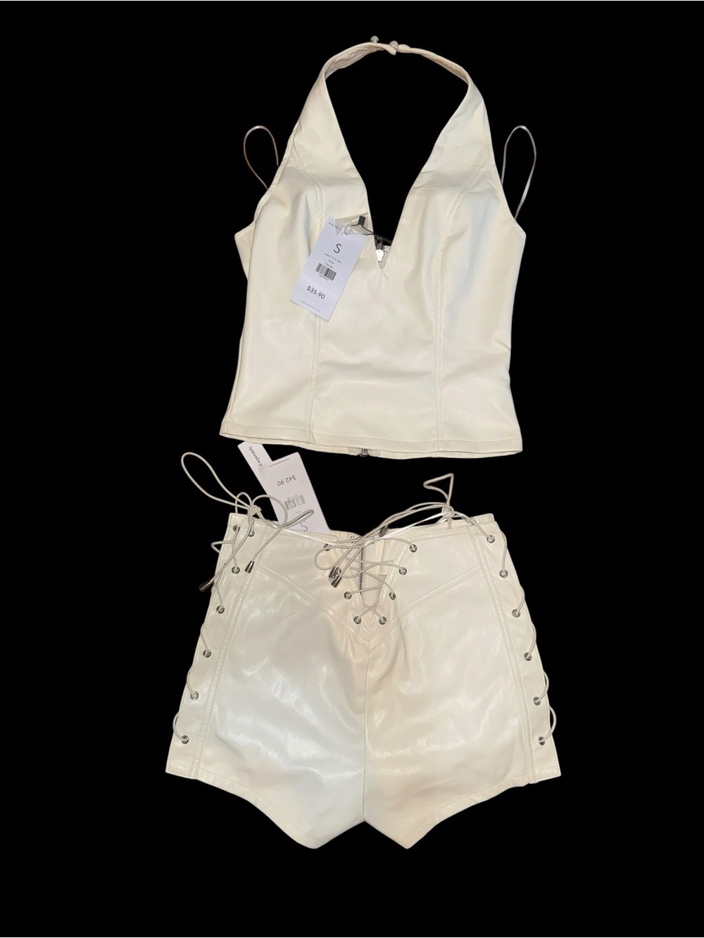 NWT AKIRA White Faux Leather Halter Corset Top Women’s Size Small